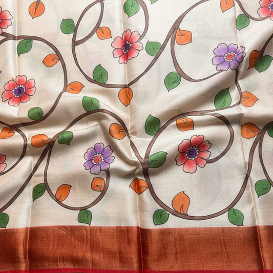 Pure Tussar Kalamkari-Red tone