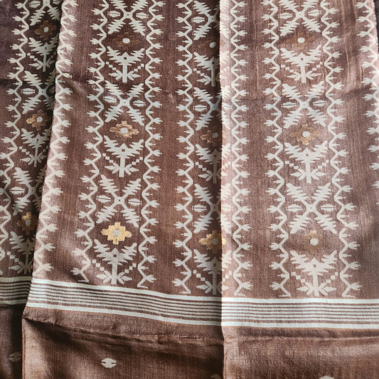 Pure Tussar Jamdani - Brown