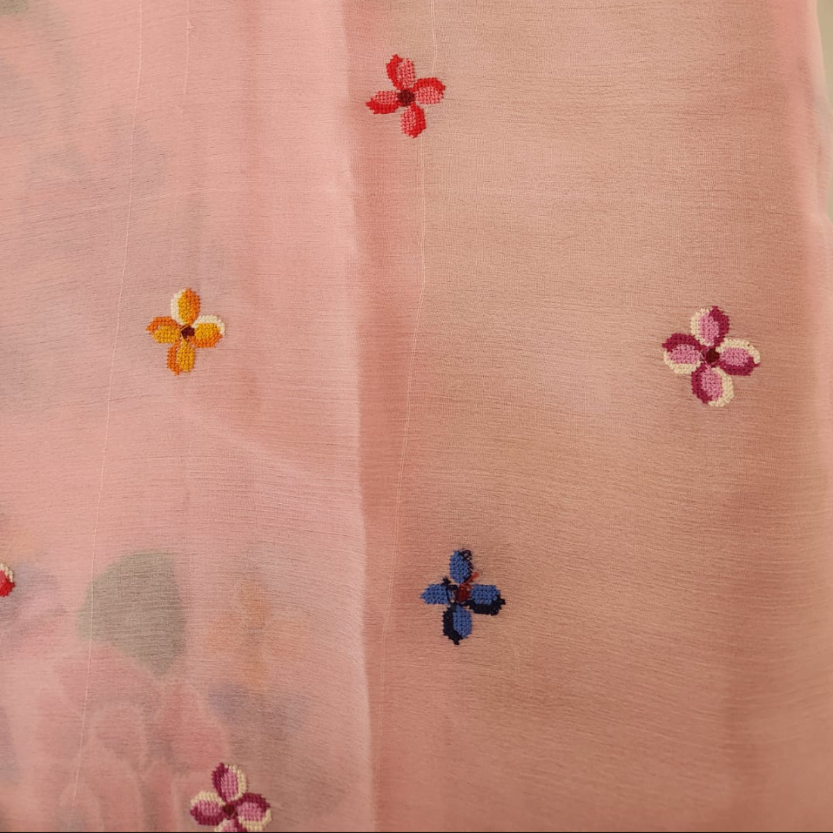 Pure Mysore Crepe SIlk with petitpoint - Baby Pink