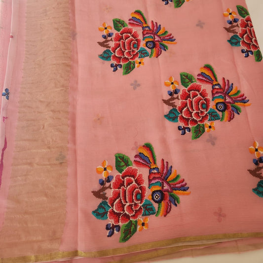 Pure Mysore Crepe SIlk with petitpoint - Baby Pink