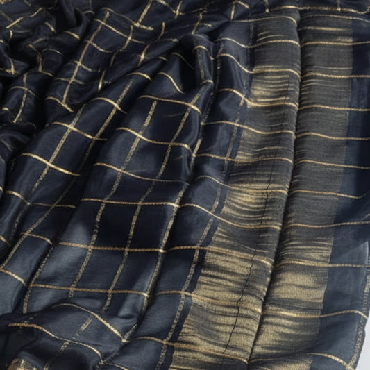 Pure Wrinkle crepe Silk - Black checks