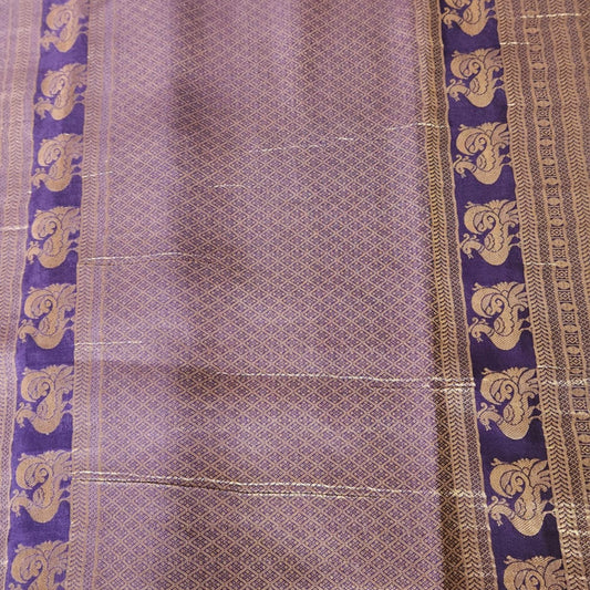 Pure Mysore Silk - Navy Blue with Meena