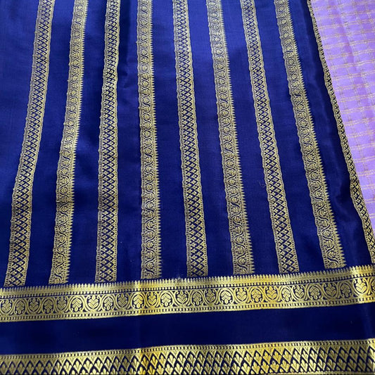 Pure Mysore crepe Silk - Purple checks