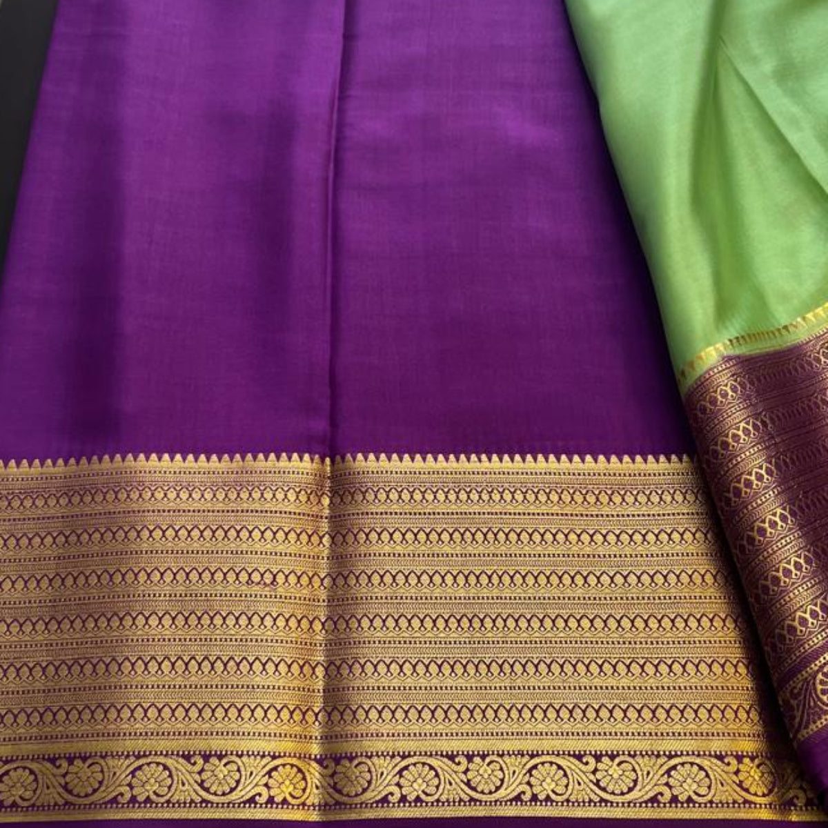 Pure Mysore Crepe Silk - Big checks Green