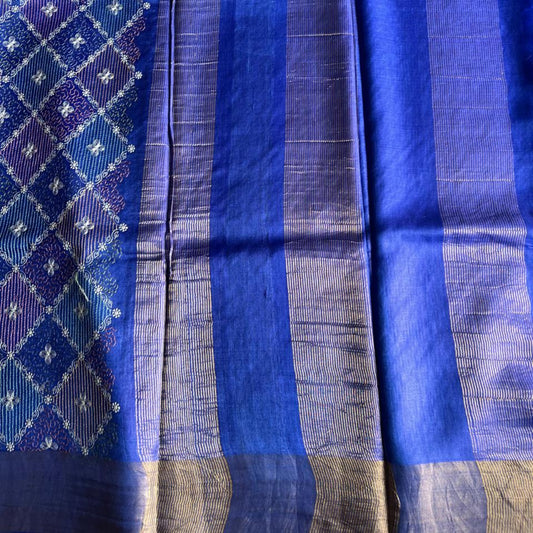 Pure Tussar Silk Saree - Cobalt Blue