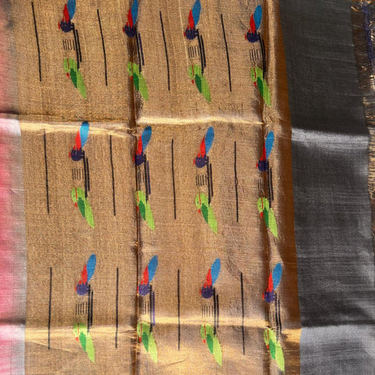 Tussar pink with Paithani motif woven Pallu