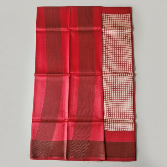 Earthy Maroon Red Check Pure Tussar Silk