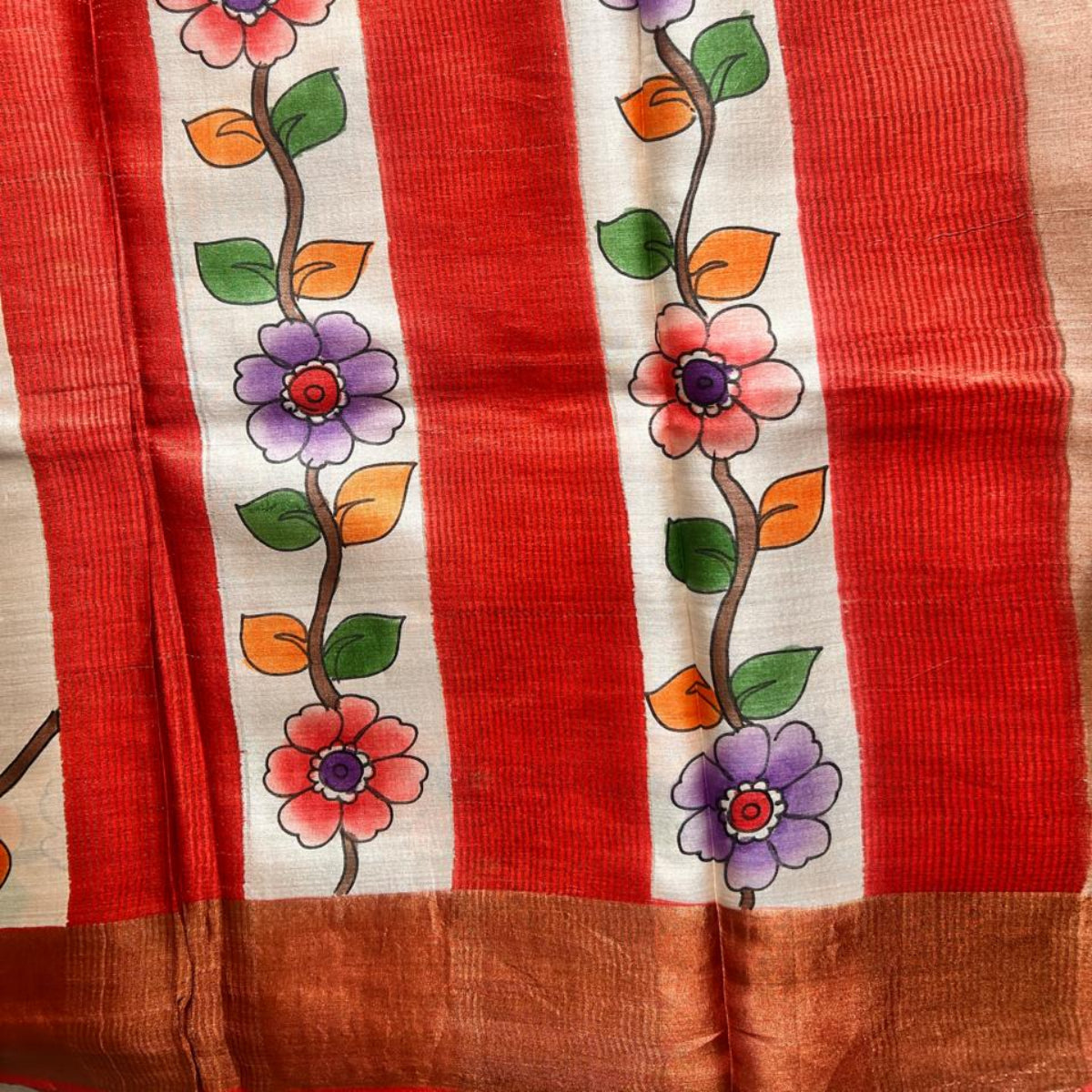 Pure Tussar Kalamkari-Red tone