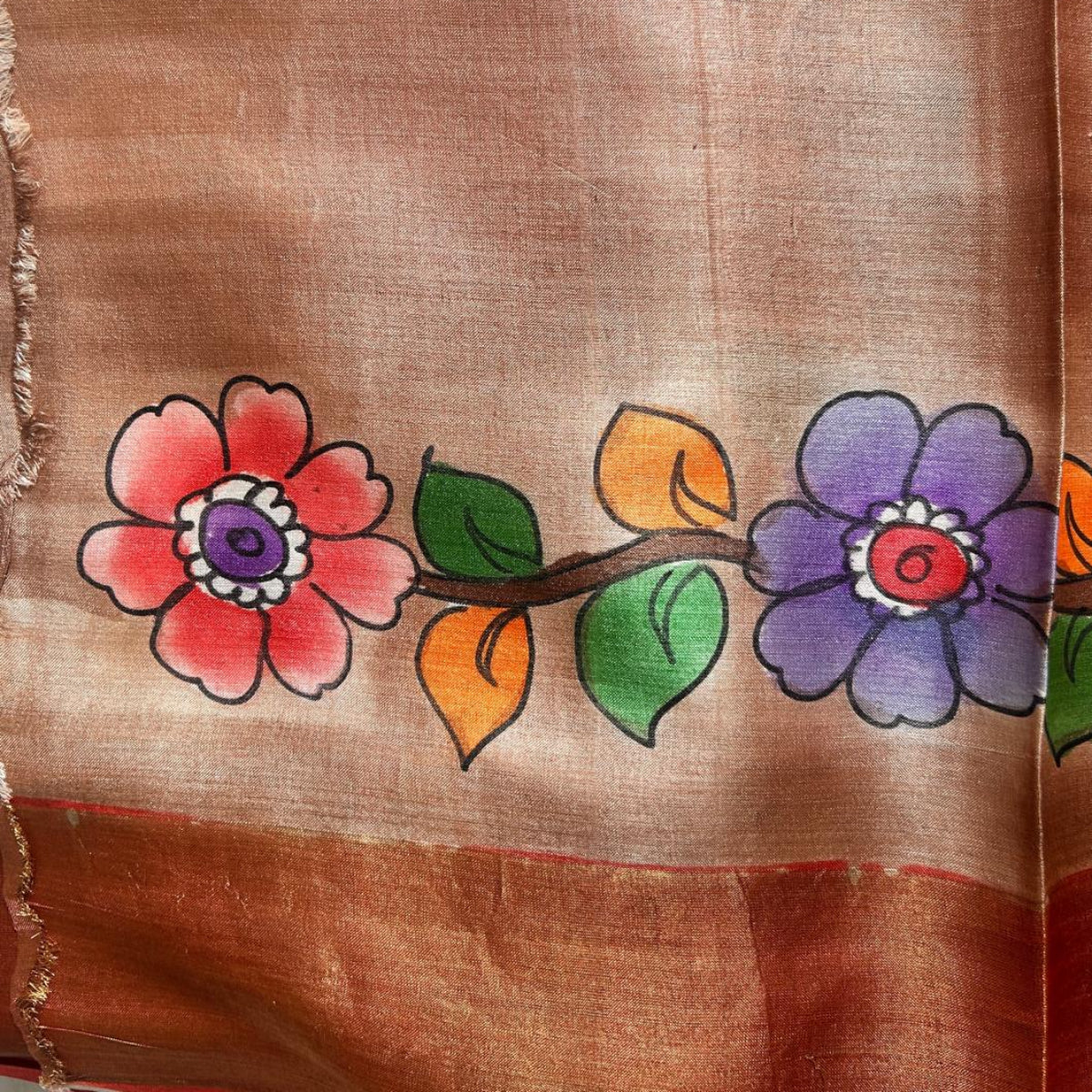 Pure Tussar Kalamkari-Red tone