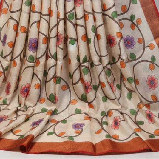 Pure Tussar Kalamkari-Red tone