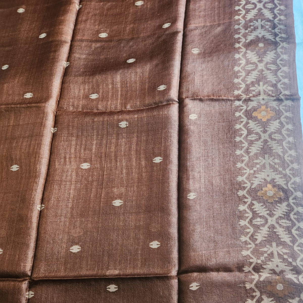 Pure Tussar Jamdani - Brown
