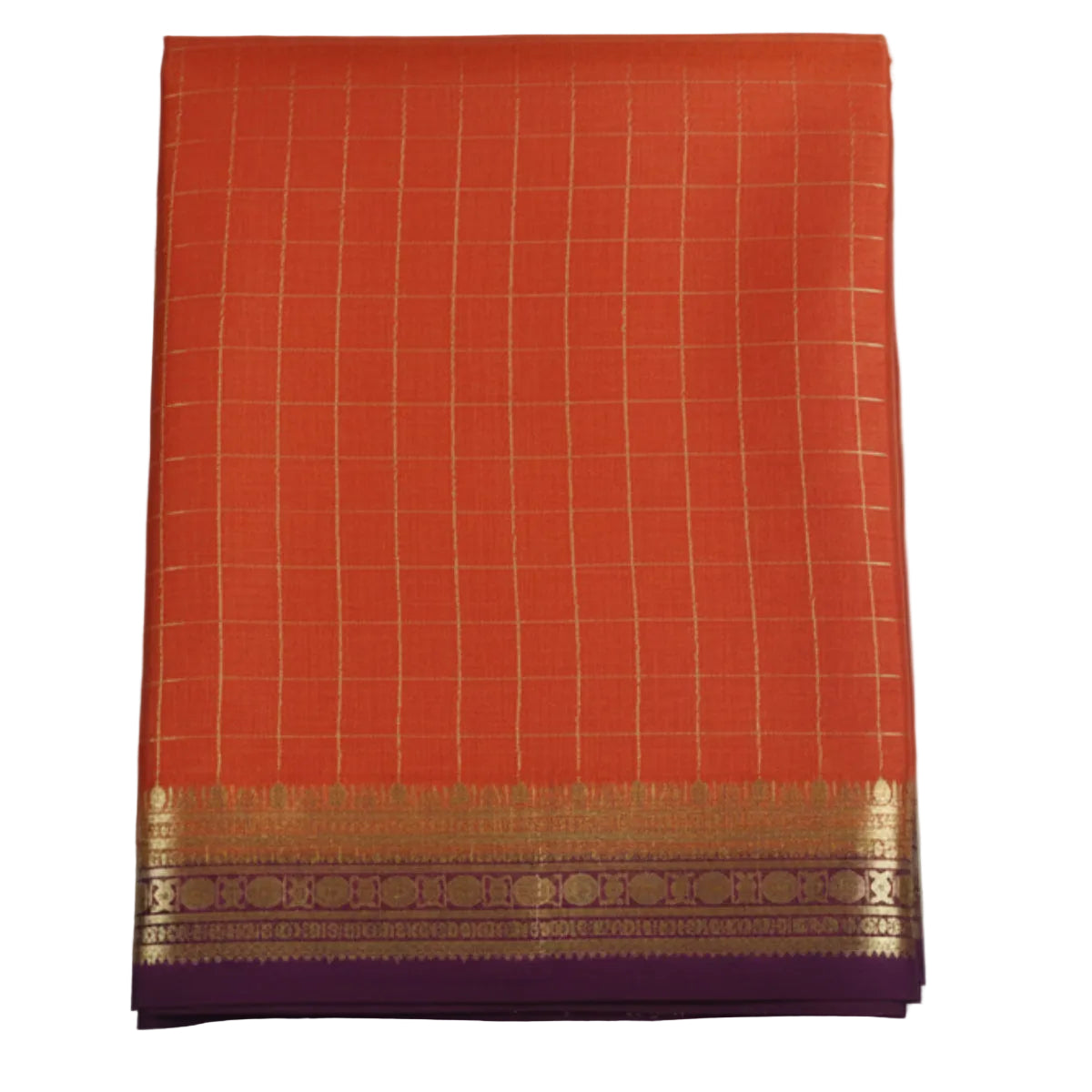 Pure Mysore Crepe Silk - Orange checks
