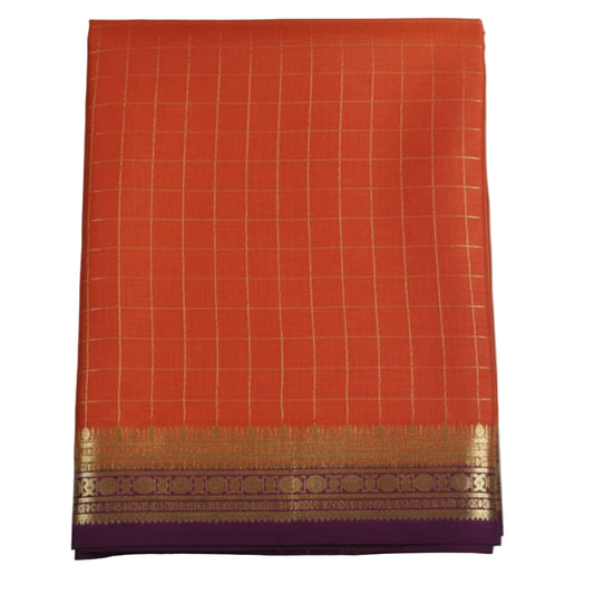 Pure Mysore Crepe Silk - Orange checks