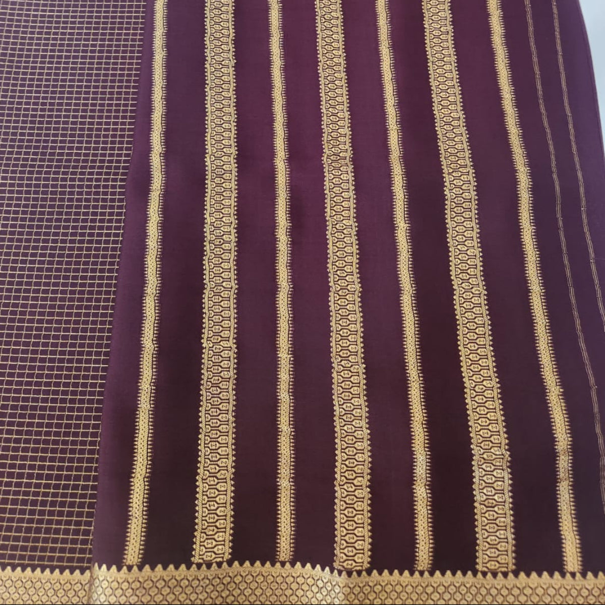 Pure Mysore crepe silk - Half and Half checks