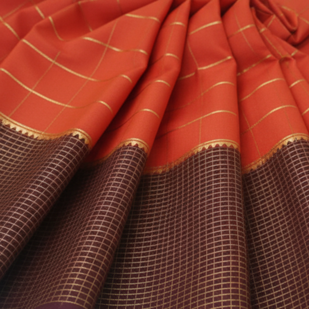 Pure Mysore crepe silk - Half and Half checks