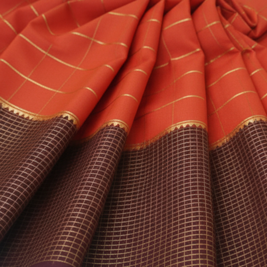 Pure Mysore crepe silk - Half and Half checks