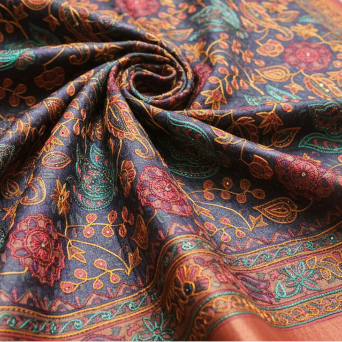 Pure Tussar Silk - Navy Blue