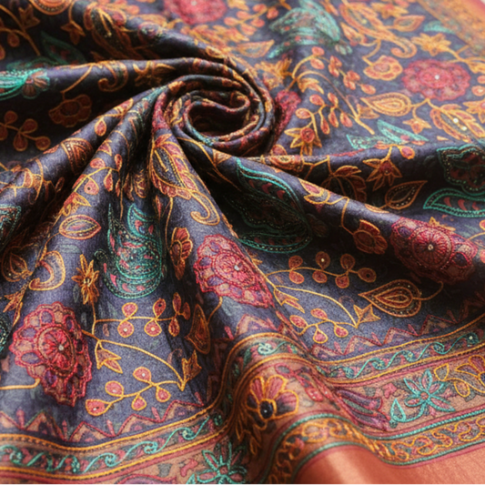 Pure Tussar Silk - Navy Blue