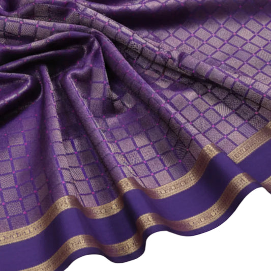 Pure Mysore Silk - Navy Blue with Meena