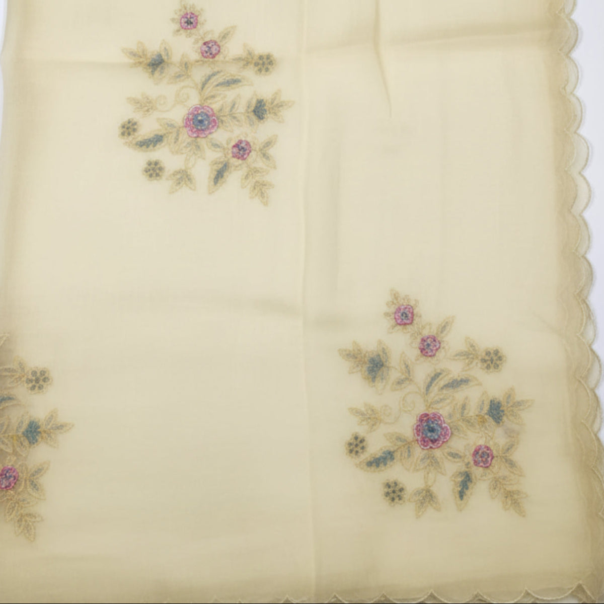 Pure Kota Saree with floral applique - Light yellow