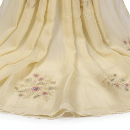Pure Kota Saree with floral applique - Light yellow