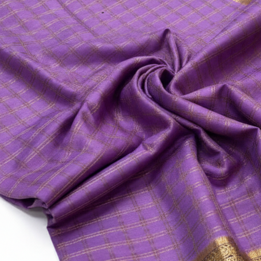Pure Mysore crepe Silk - Purple checks