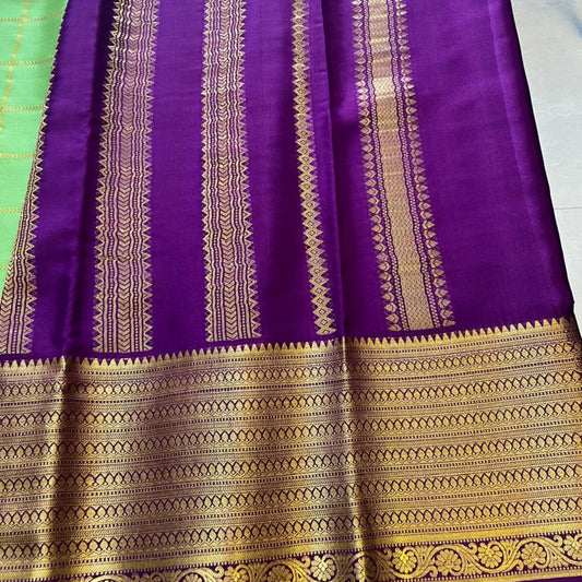 Pure Mysore Crepe Silk - Big checks Green