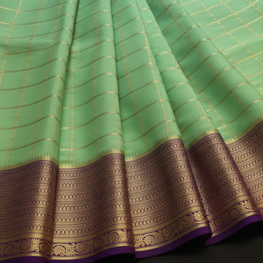 Pure Mysore Crepe Silk - Big checks Green