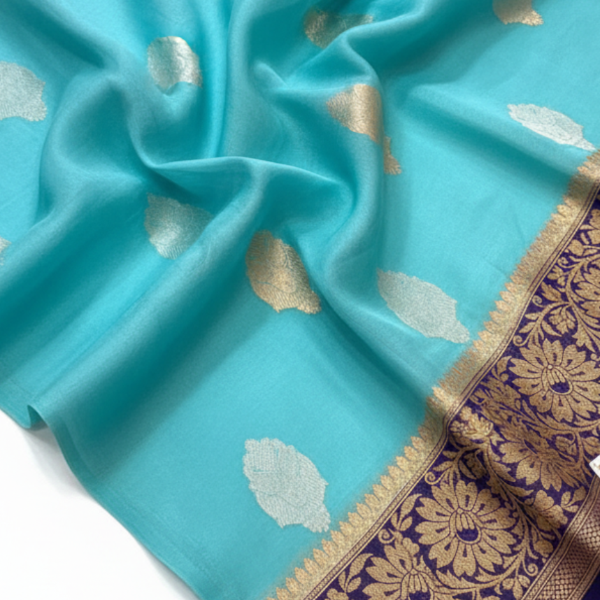 Pure Kora Banarasi - Blue