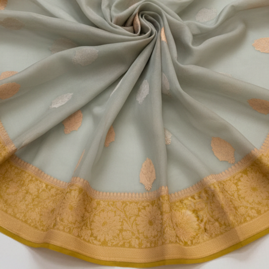 Pure Kora Banarasi- pastel blue