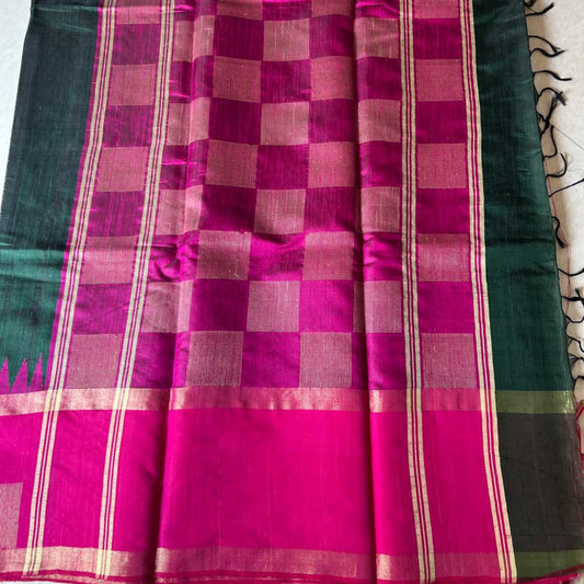 Pure Raw Silk Saree- Deep green