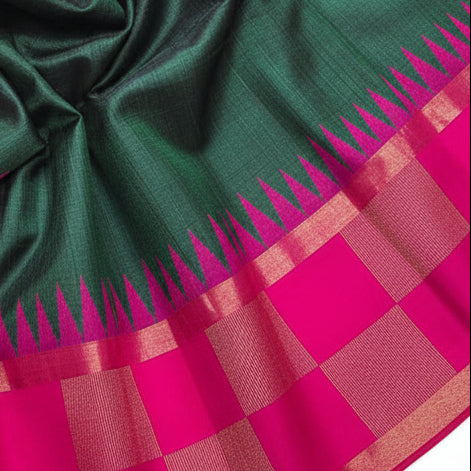 Pure Raw Silk Saree- Deep green