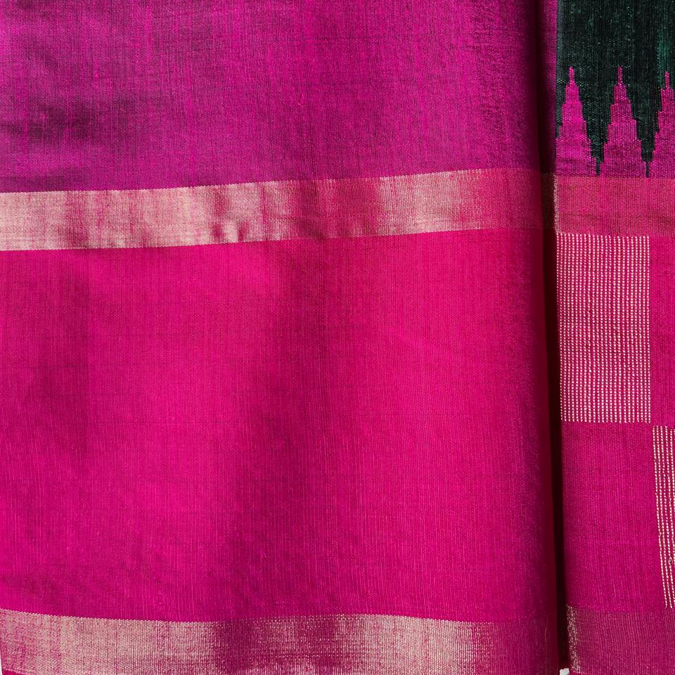 Pure Raw Silk Saree- Deep green