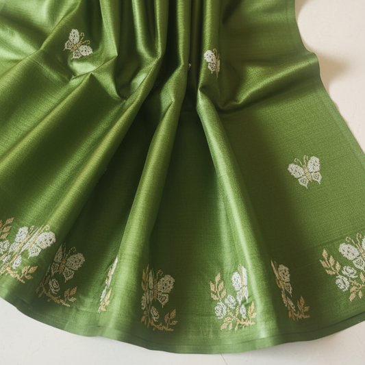 Pure Tussar Silk Saree - Muted Green