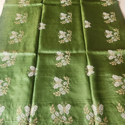 Pure Tussar Silk Saree - Muted Green