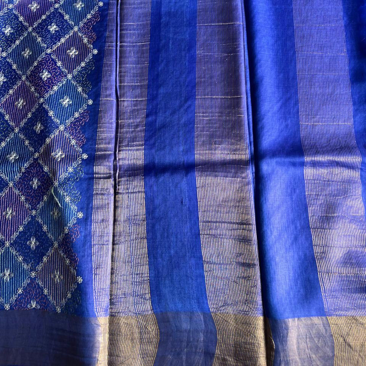 Pure Tussar Silk Saree - Cobalt Blue