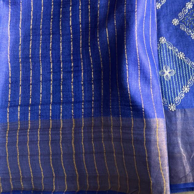 Pure Tussar Silk Saree - Cobalt Blue