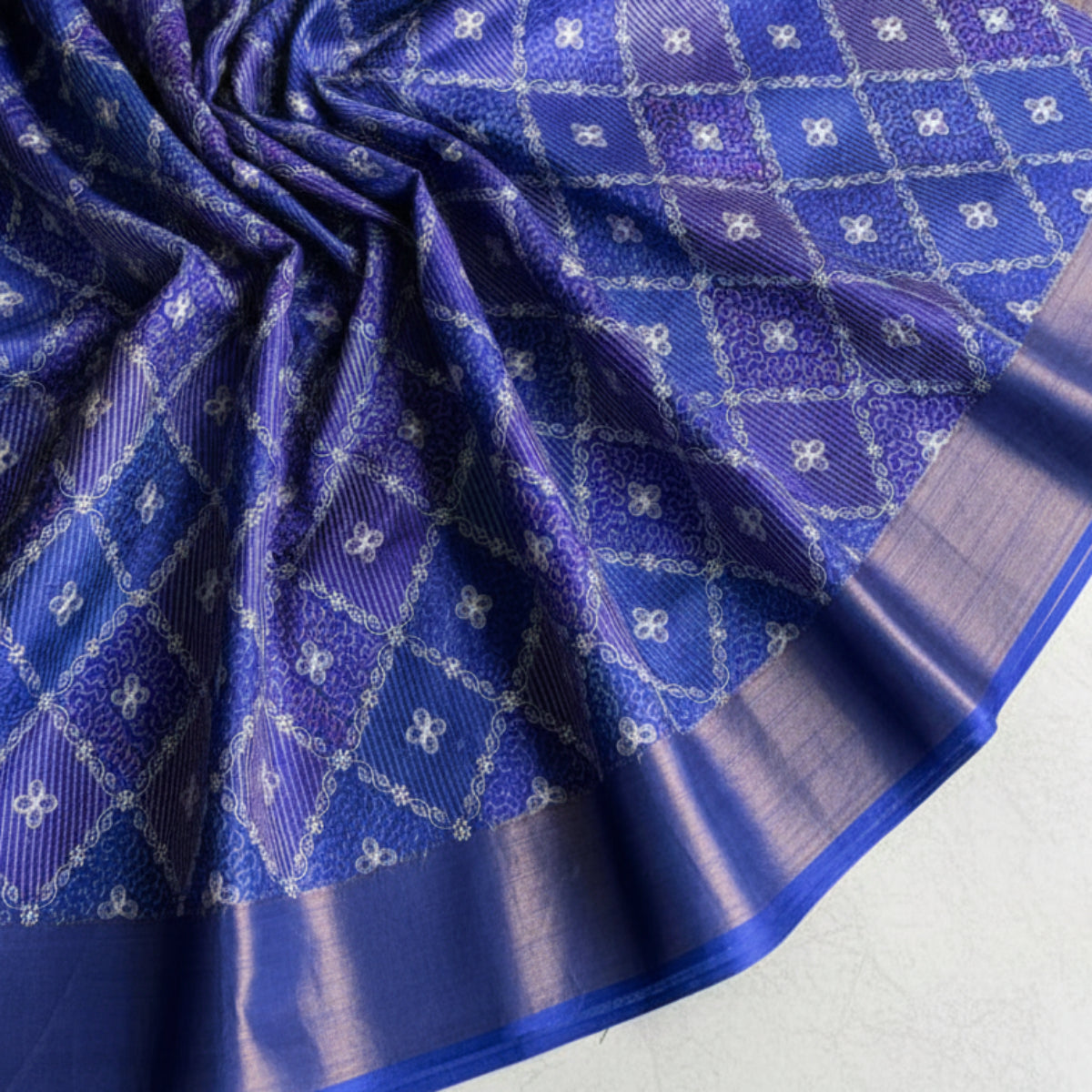 Pure Tussar Silk Saree - Cobalt Blue