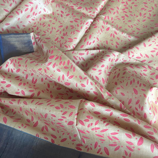 Pure Tussar Silk- Ivory Pink