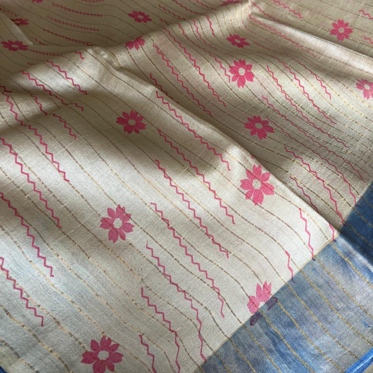 Pure Tussar Silk- Ivory Pink