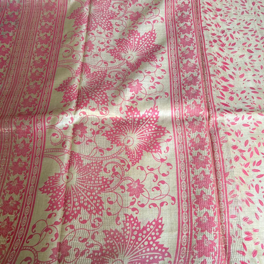 Pure Tussar Silk- Ivory Pink