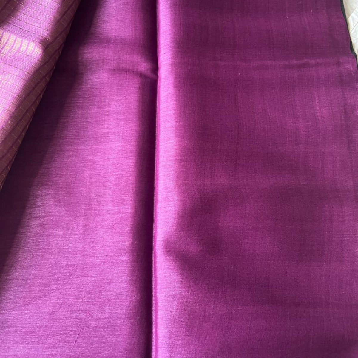 Pure Tussar Silk- Muted Grey with Checked Border