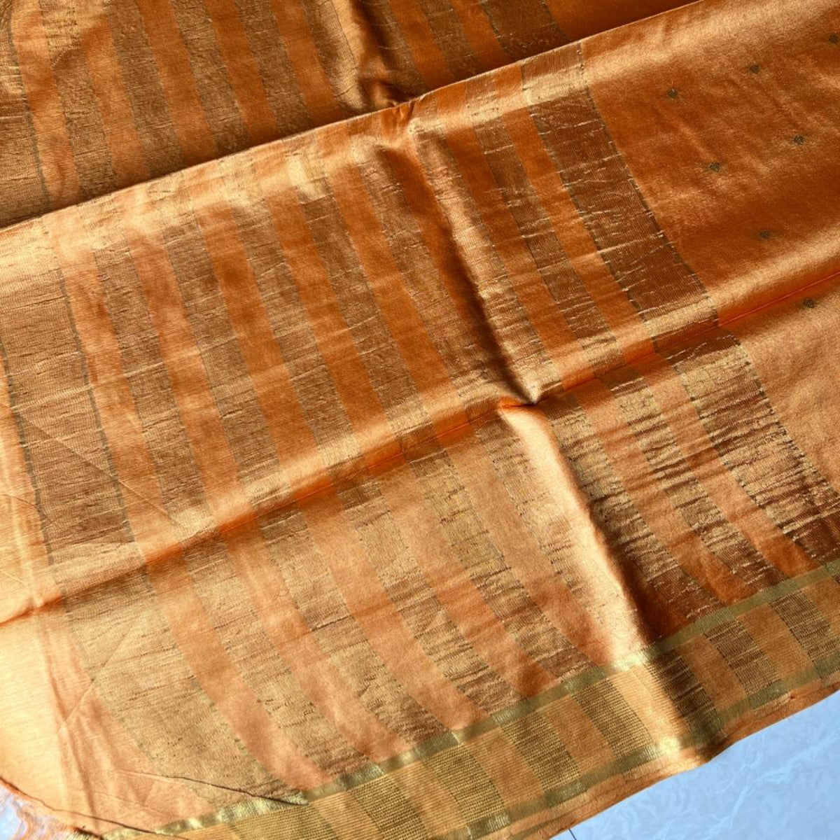 Pure Tussar Silk Saree - Ripe Mango tone