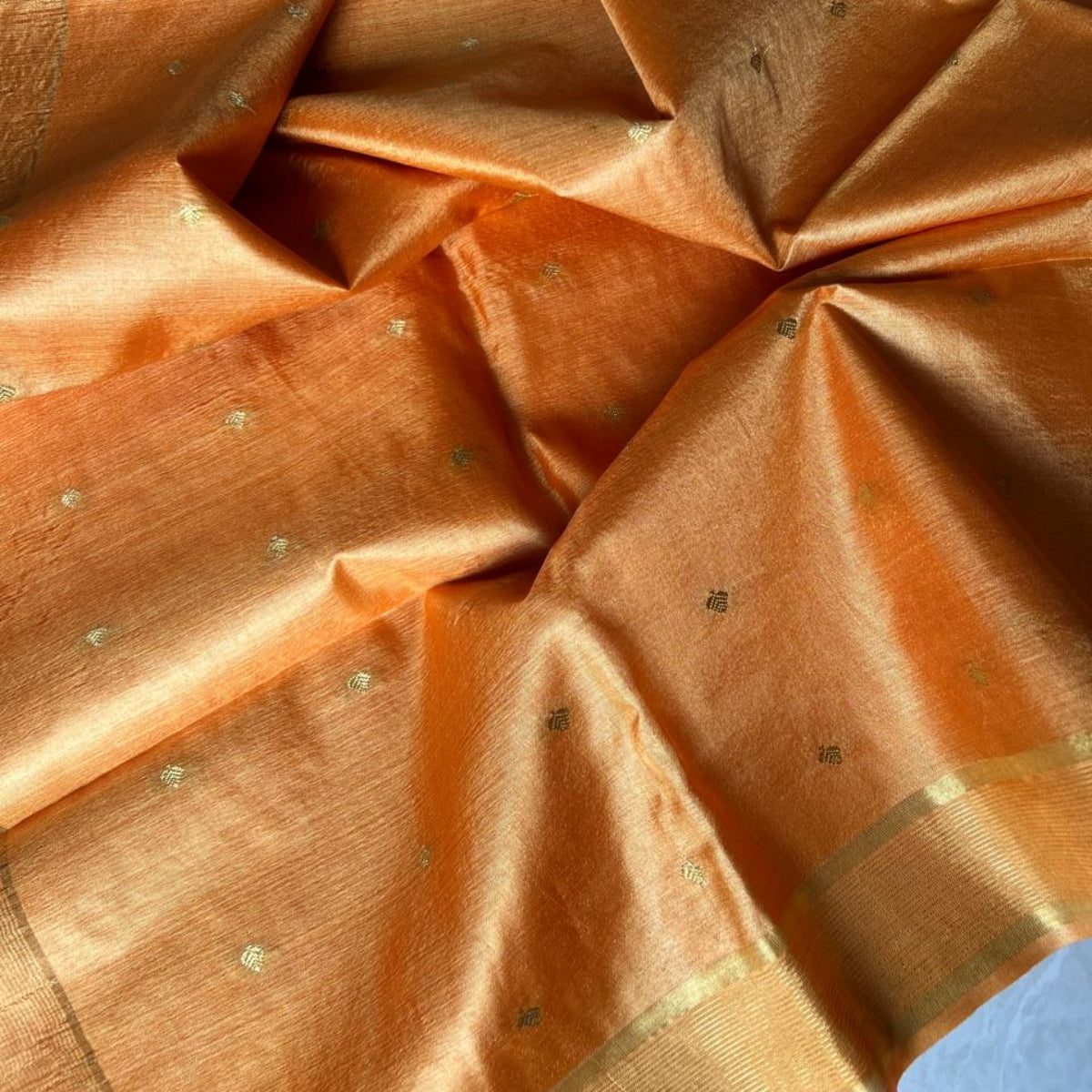 Pure Tussar Silk Saree - Ripe Mango tone