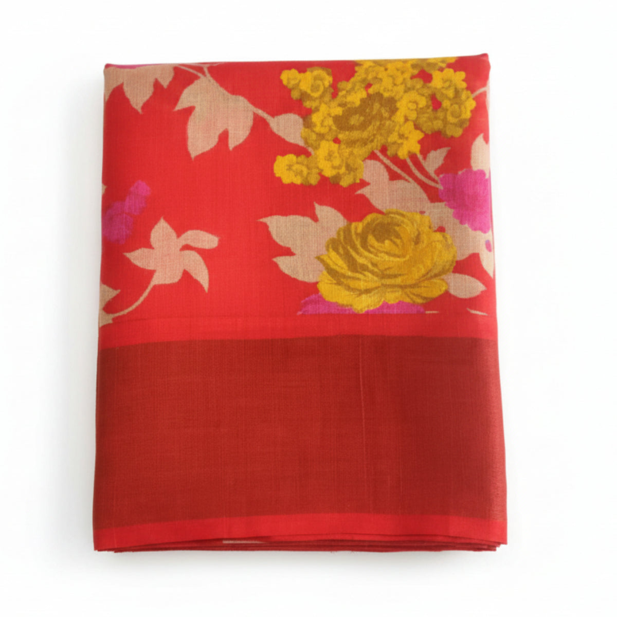 Floral Maroon-Red Pure Tussar Silk