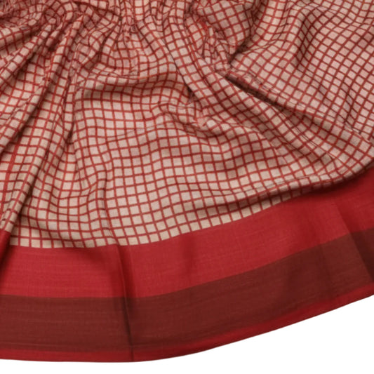 Earthy Maroon Red Check Pure Tussar Silk