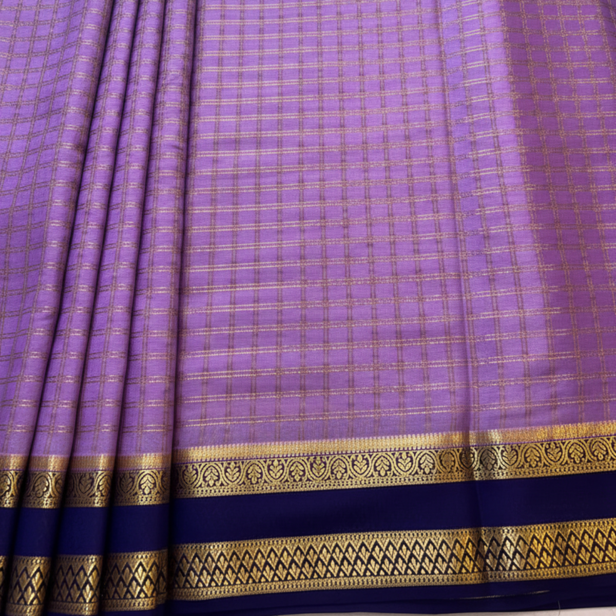 Pure Mysore crepe Silk - Purple checks