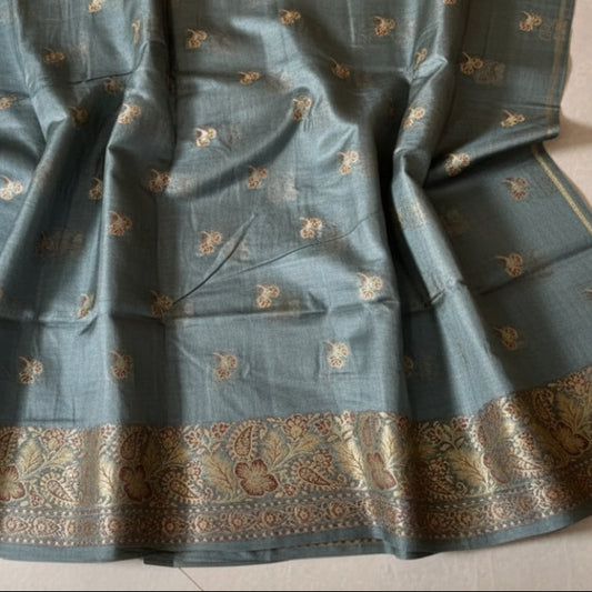 Pure Tussar Silk - Banarasi weave in light Slate grey